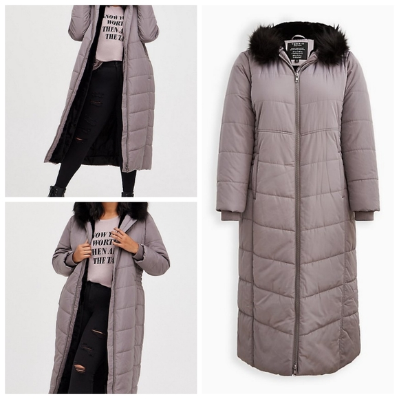 Torrid 4 4x Longline Fit & Flare Puffer Coat in Grey - Picture 1 of 1